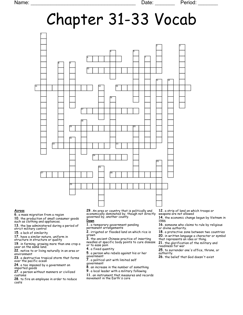 Chapter 31-33 Vocab Crossword