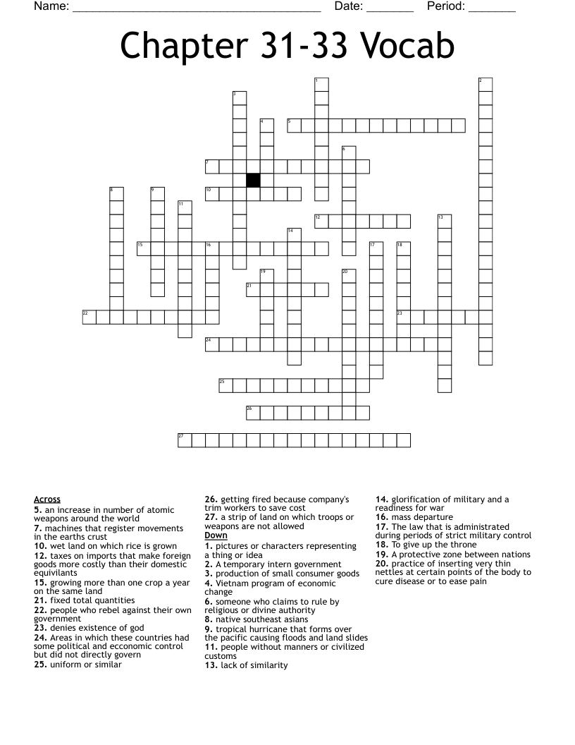 Chapter 31-33 Vocab Crossword