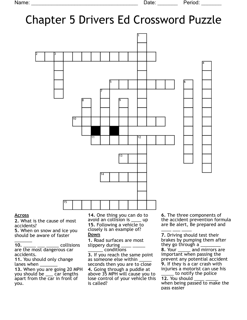 Chapter 5 Drivers Ed Crossword Puzzle WordMint