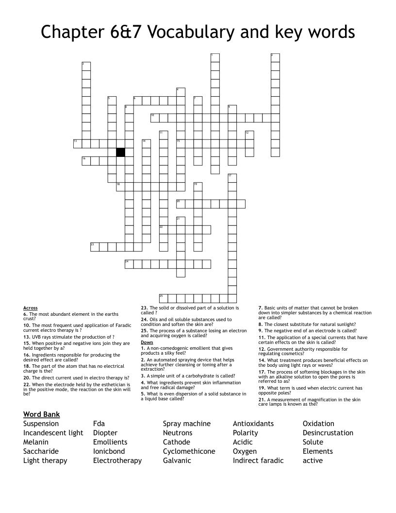 Chapter 6&7 Vocabulary and key words Crossword
