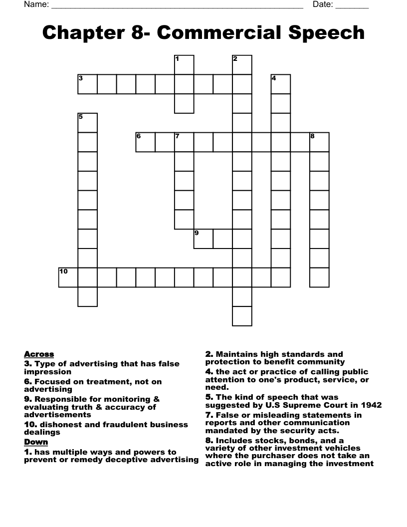 Chapter 8- Commercial Speech Crossword