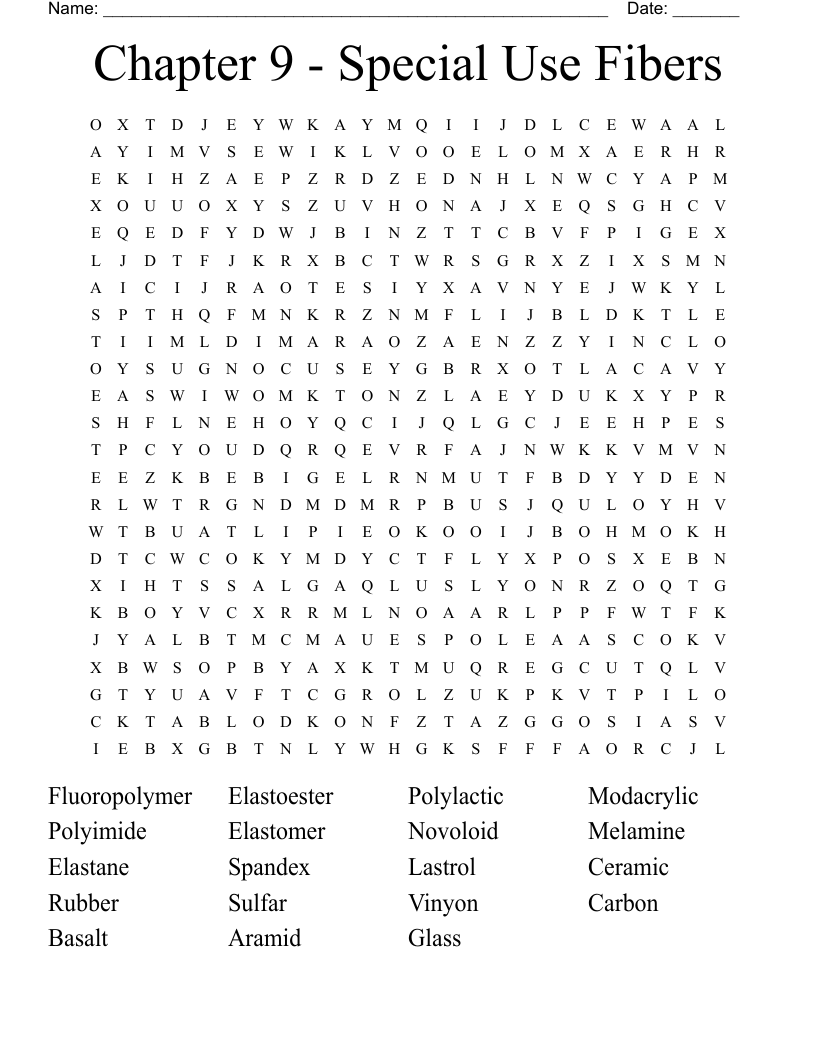 Chapter 9 - Special Use Fibers Word Search