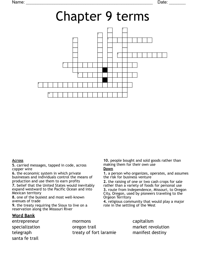 Chapter 9 terms Crossword