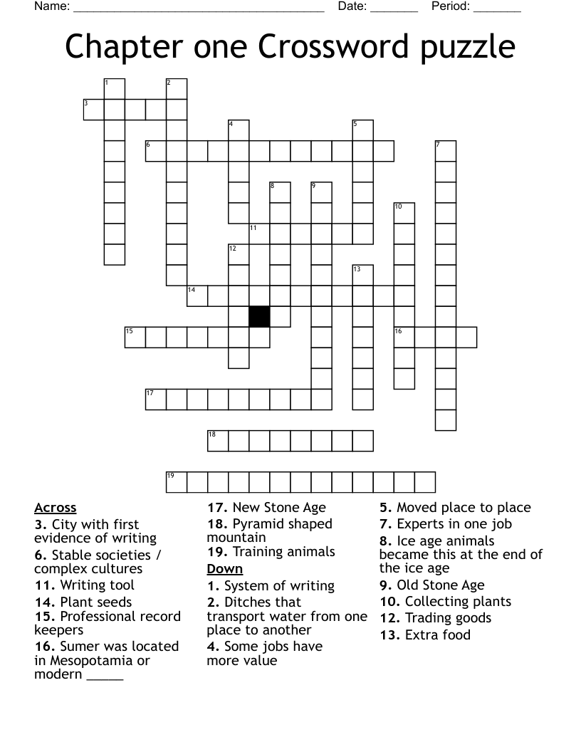 Chapter One Crossword Puzzle WordMint