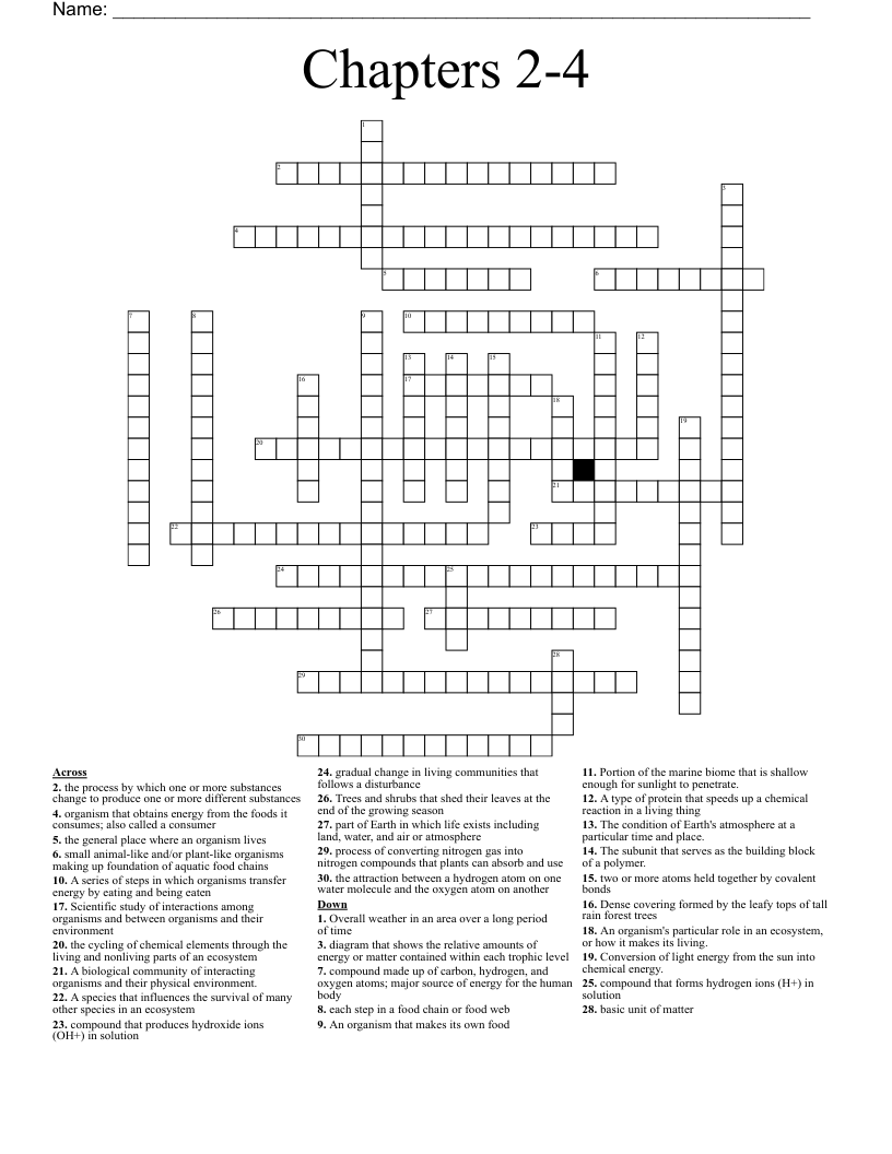 Chapters 2-4  Crossword