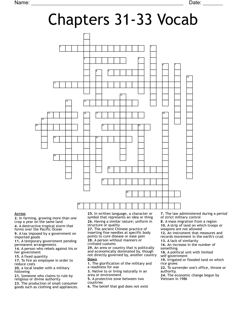 Chapters 31-33 Vocab Crossword