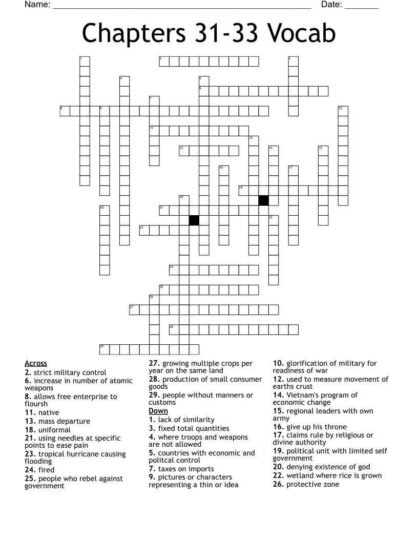 Chapters 31-33 Vocab Crossword