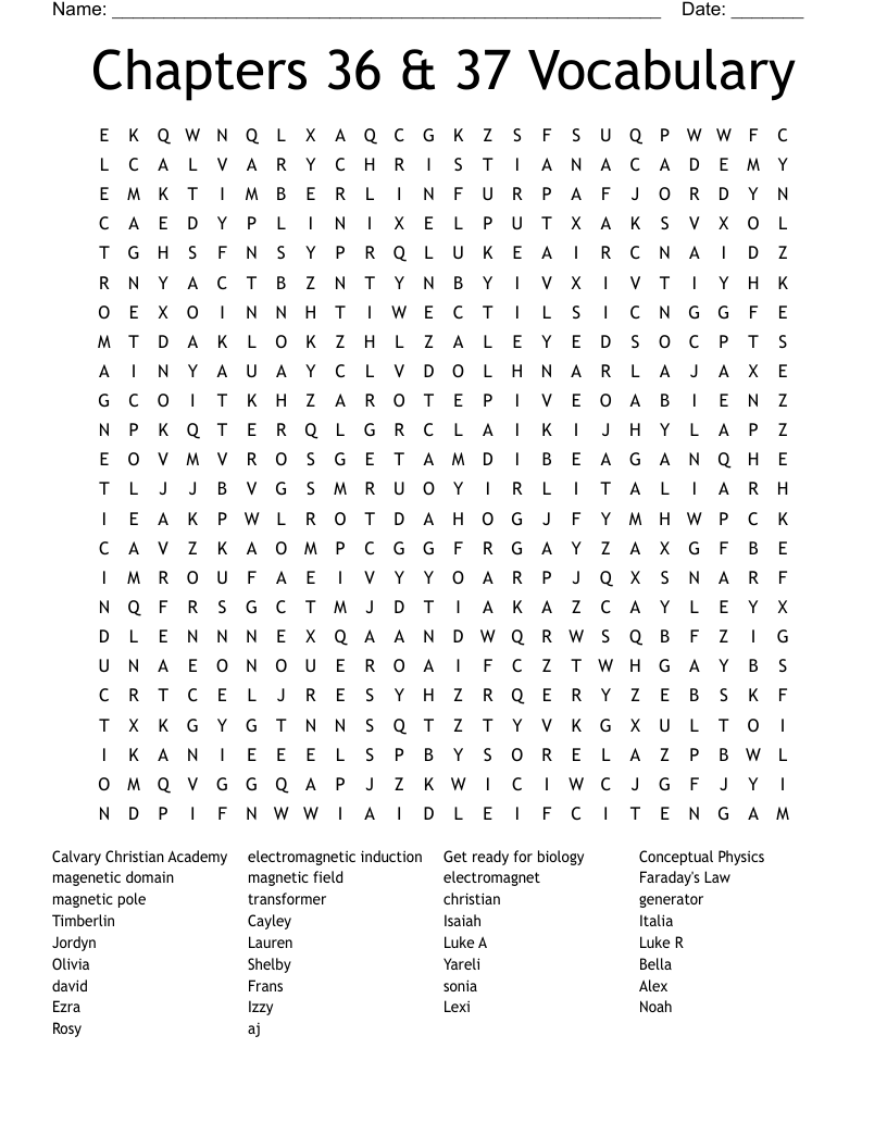 Chapters 36 & 37 Vocabulary Word Search