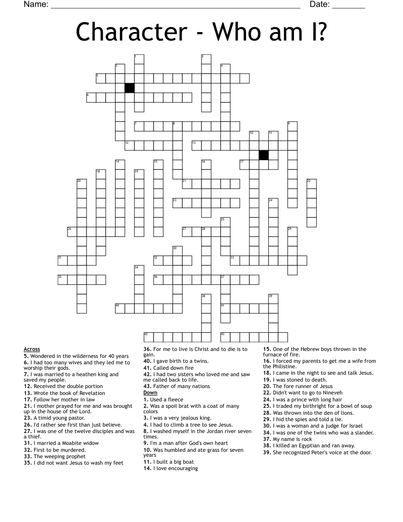 Character - Who am I? Crossword
