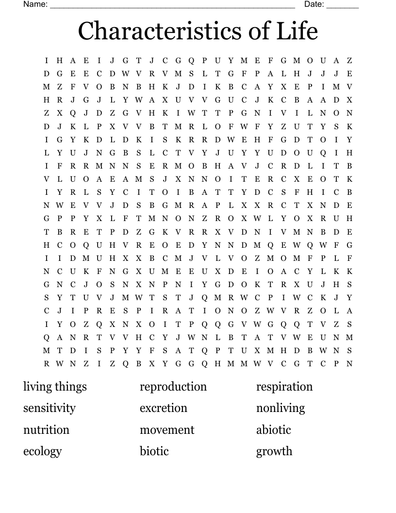 Characteristics Of Life Crossword Puzzle Answers