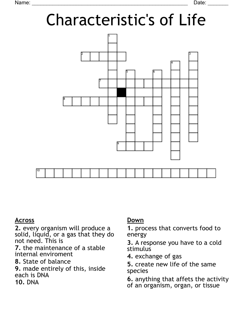 Characteristic s Of Life Crossword WordMint