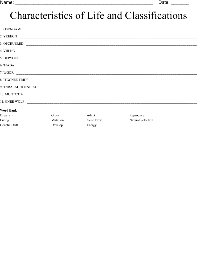 Characteristics of Life and Classifications