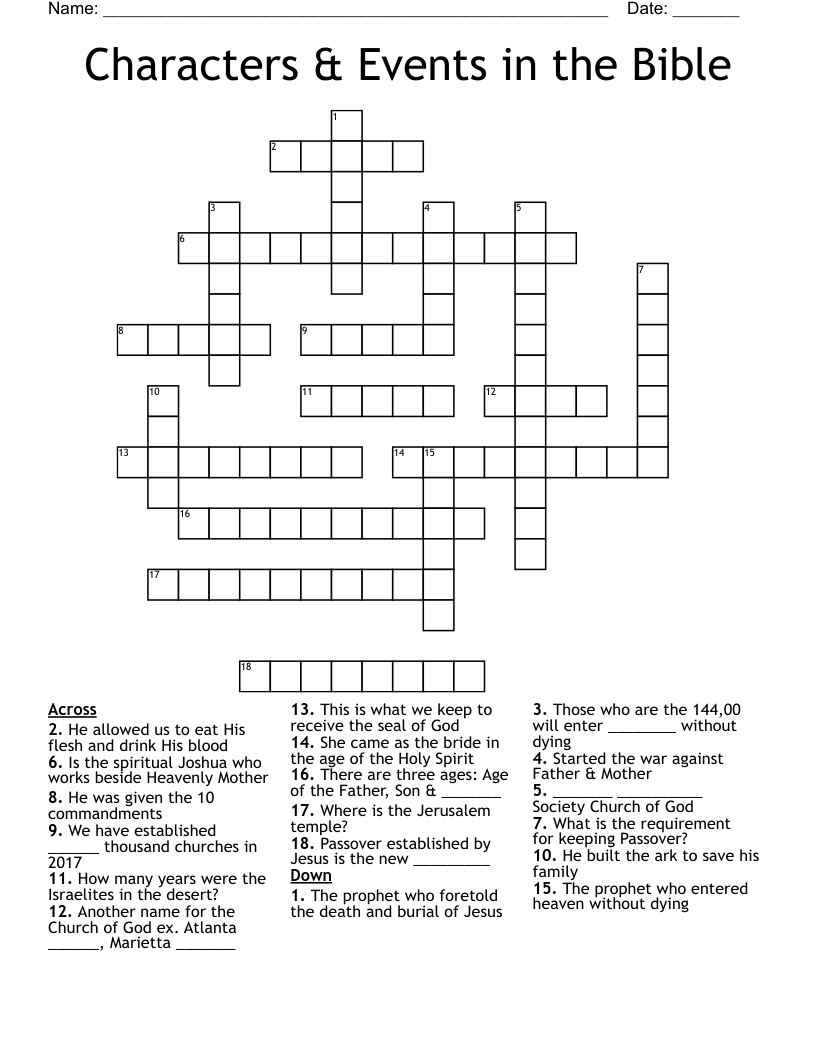 Characters & Events in the Bible Crossword