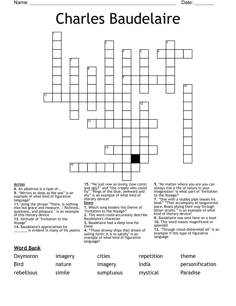 Charles Baudelaire Crossword