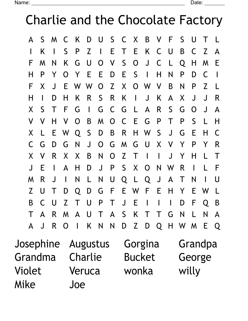 Charlie and the Chocolate Factory Word Search