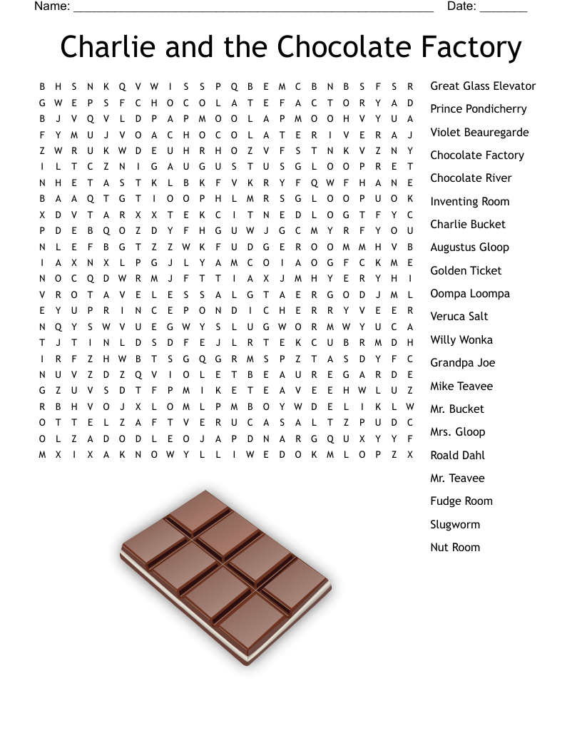 Roald Dahl Charlie And The Chocolate Factory Word Search WordMint