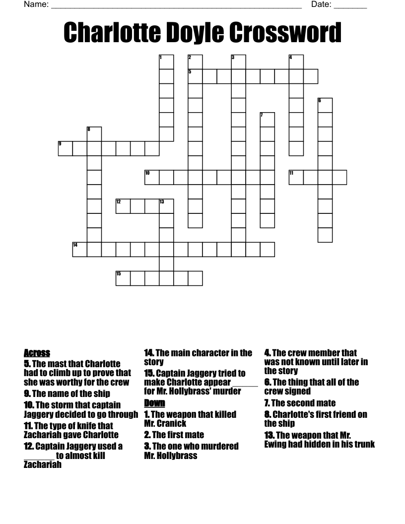 The True Confessions Of Charlotte Doyle Crossword Puzzle WordMint