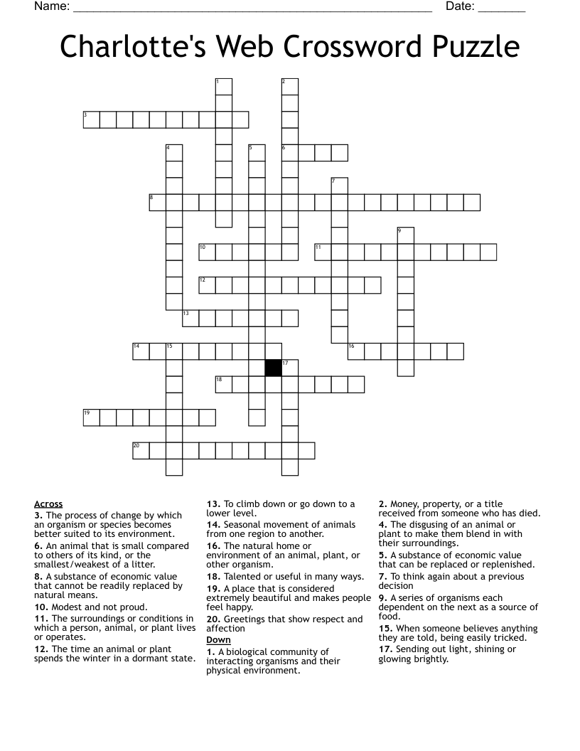 Charlotte s Web Crossword Puzzle WordMint