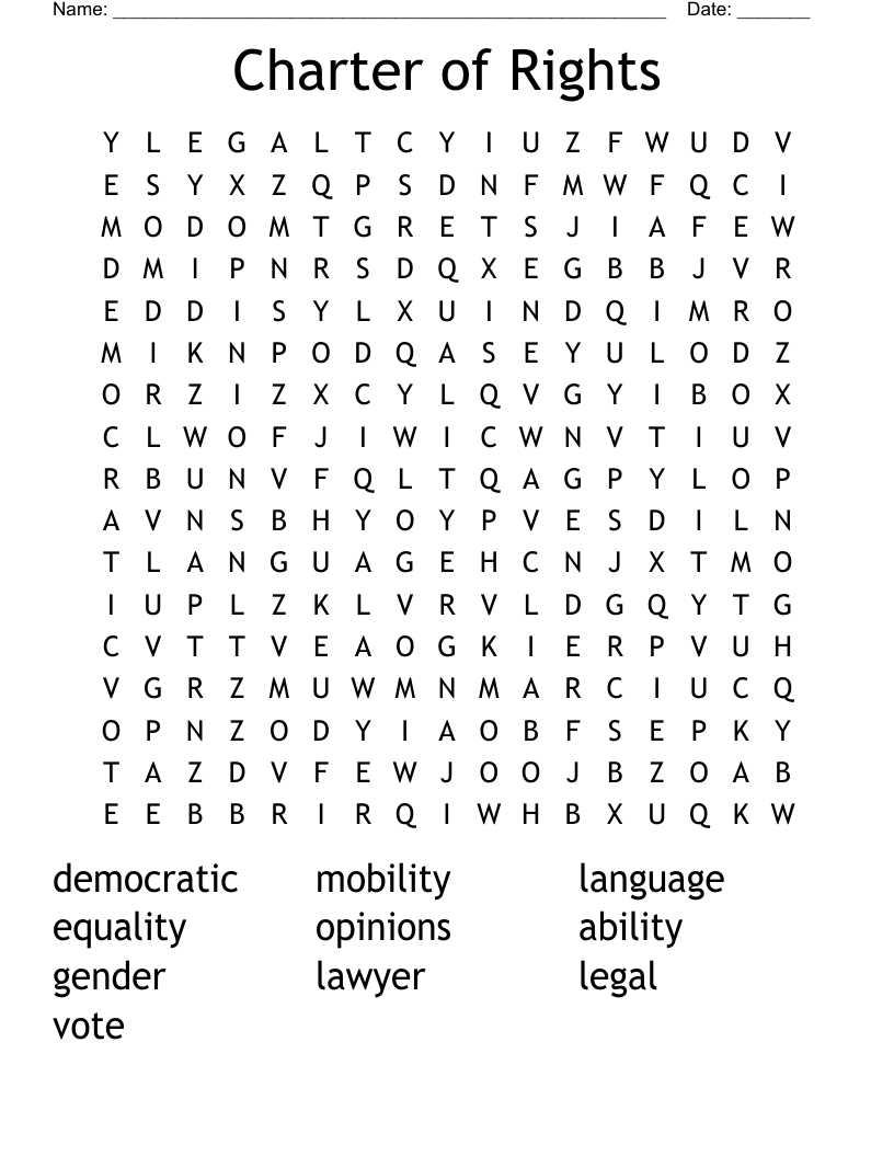 Charter of Rights Word Search