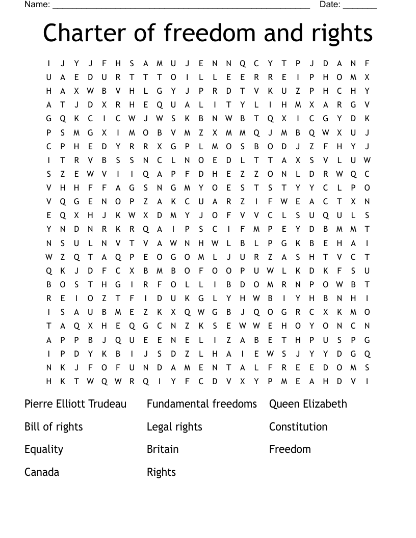 Charter of freedom and rights Word Search
