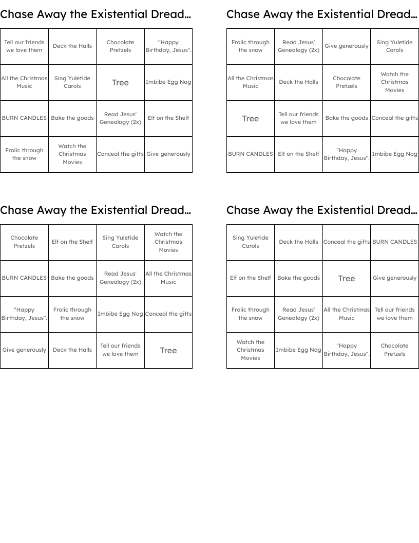 Chase Away the Existential Dread with an Infusion of the Christmas Spirit Bingo Cards