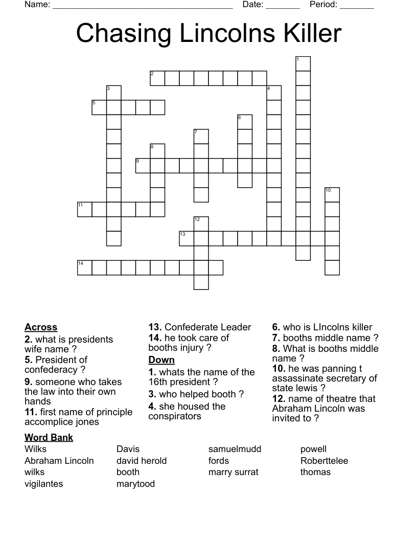Chasing Lincolns Killer Crossword WordMint