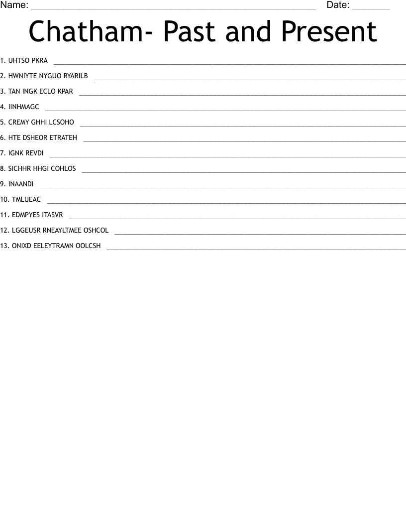 Chatham- Past and Present Word Scramble