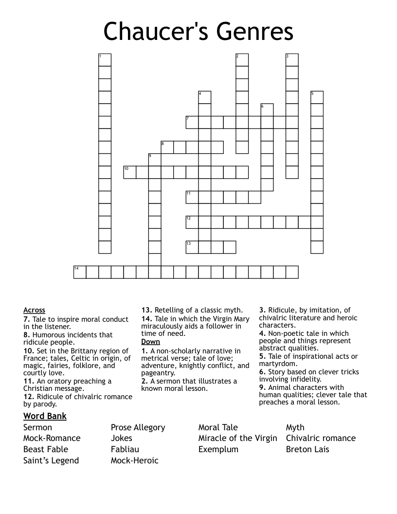 Chaucer's Genres Crossword