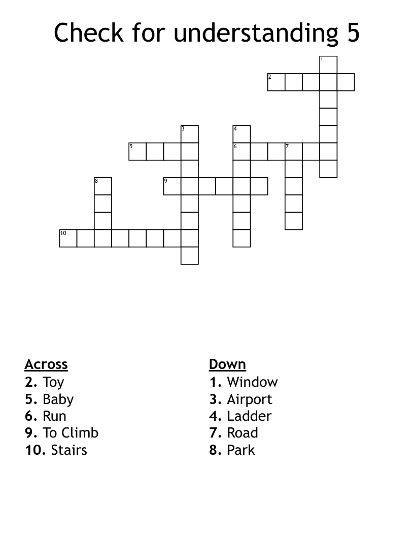 Check For Understanding 5 Crossword WordMint
