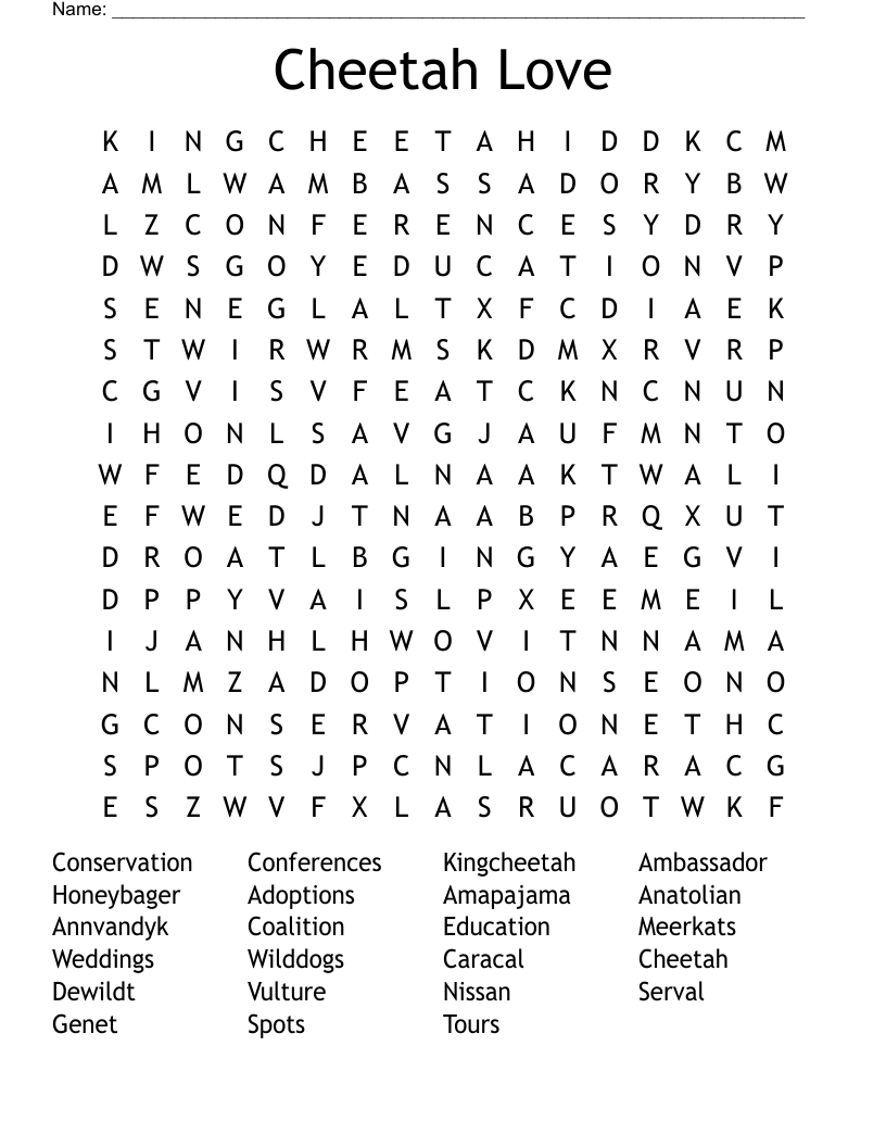 Cheetah Love Word Search
