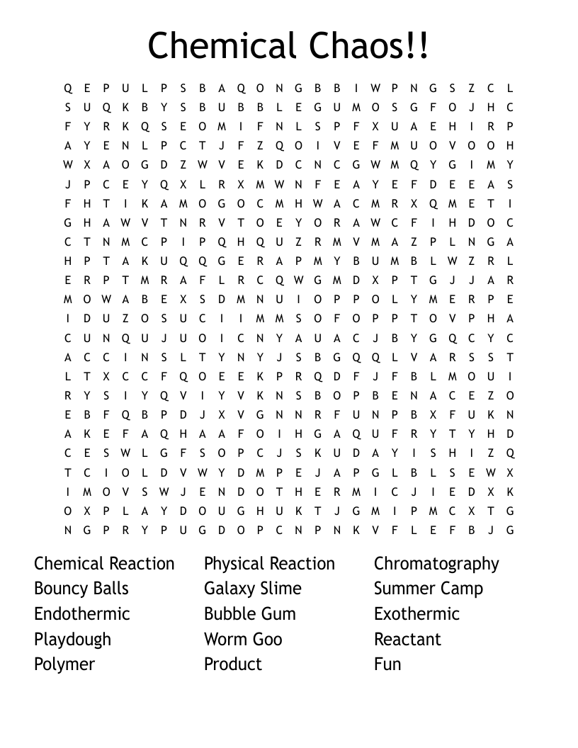 Chemical Chaos!! Word Search