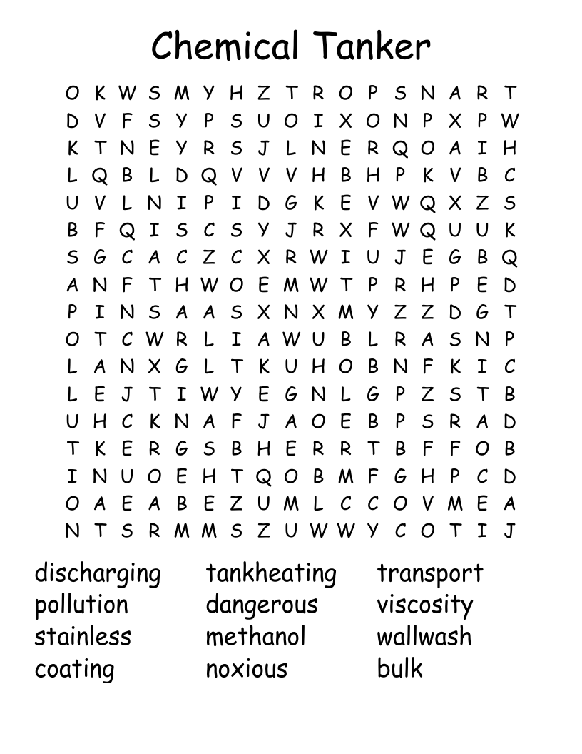 Chemical Tanker Word Search