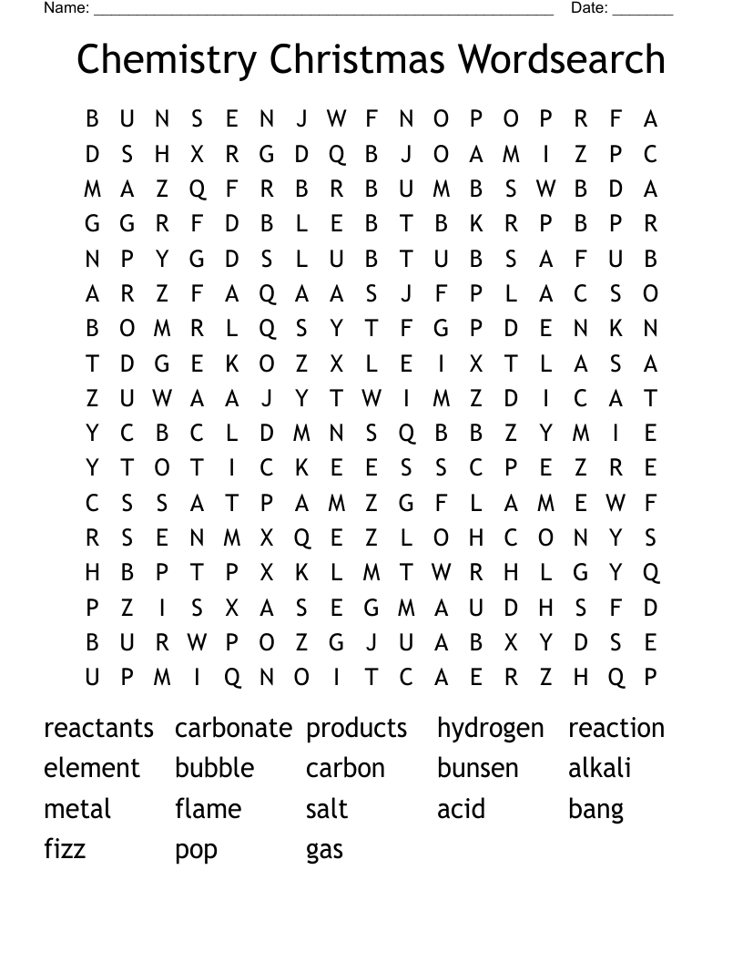 Chemistry Christmas Wordsearch