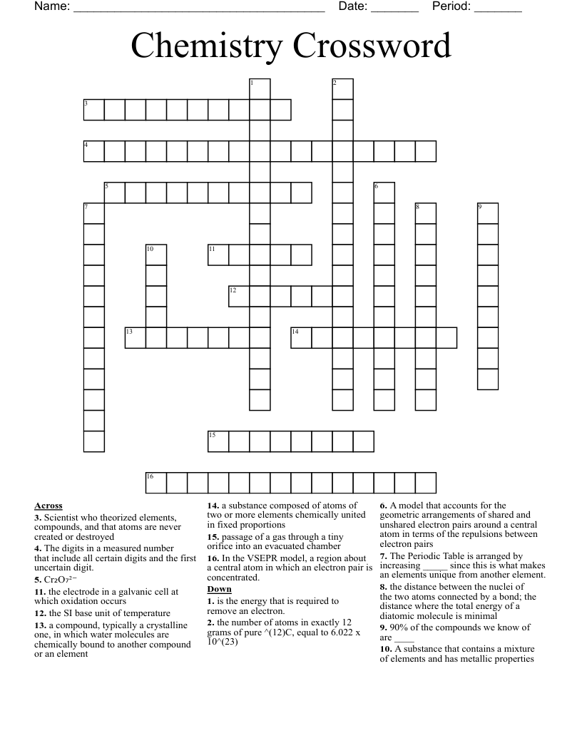 Chemistry Crossword WordMint