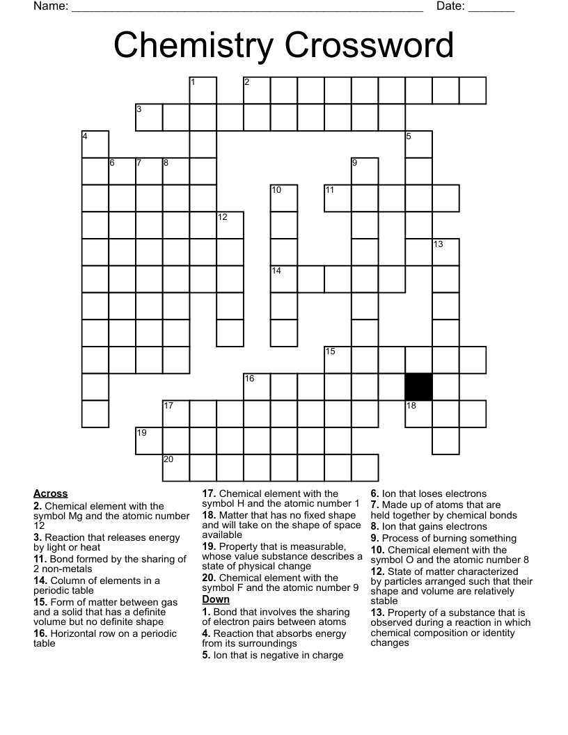 Chemistry Crossword WordMint