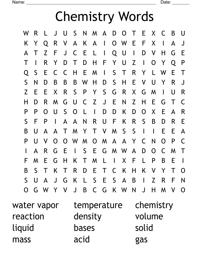 Chemistry Words Word Search