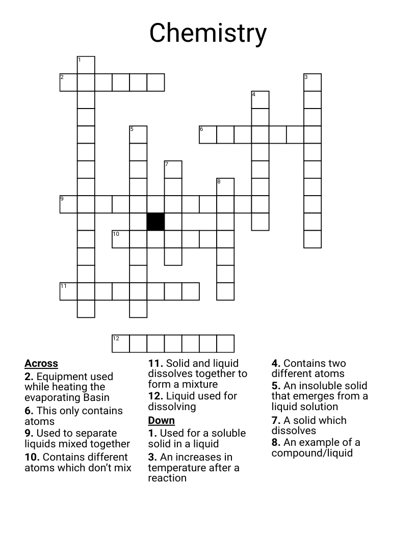 Chemistry Crossword WordMint