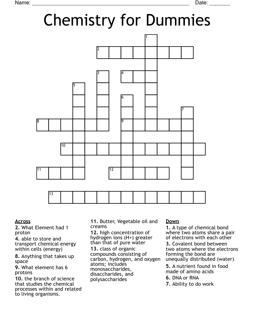 Chemistry for Dummies Crossword WordMint