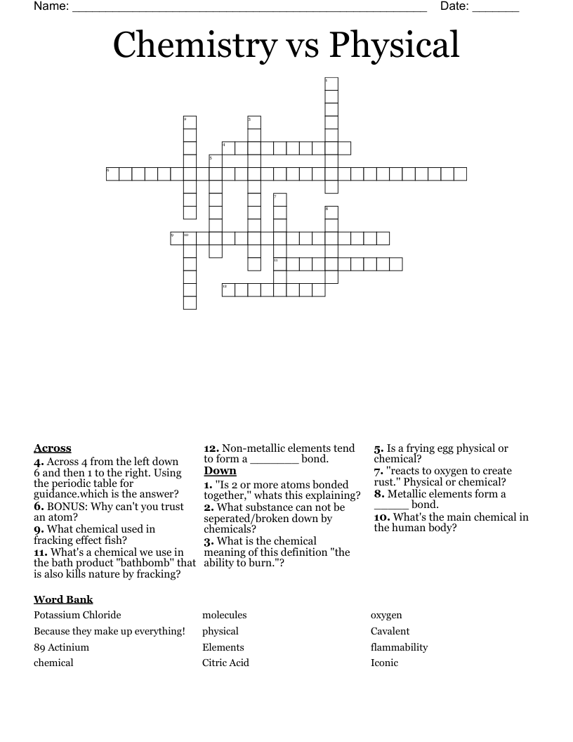 Chemistry vs Physical Crossword
