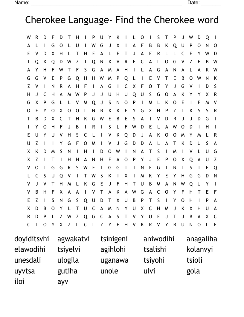 Cherokee Language- Find the Cherokee word Word Search