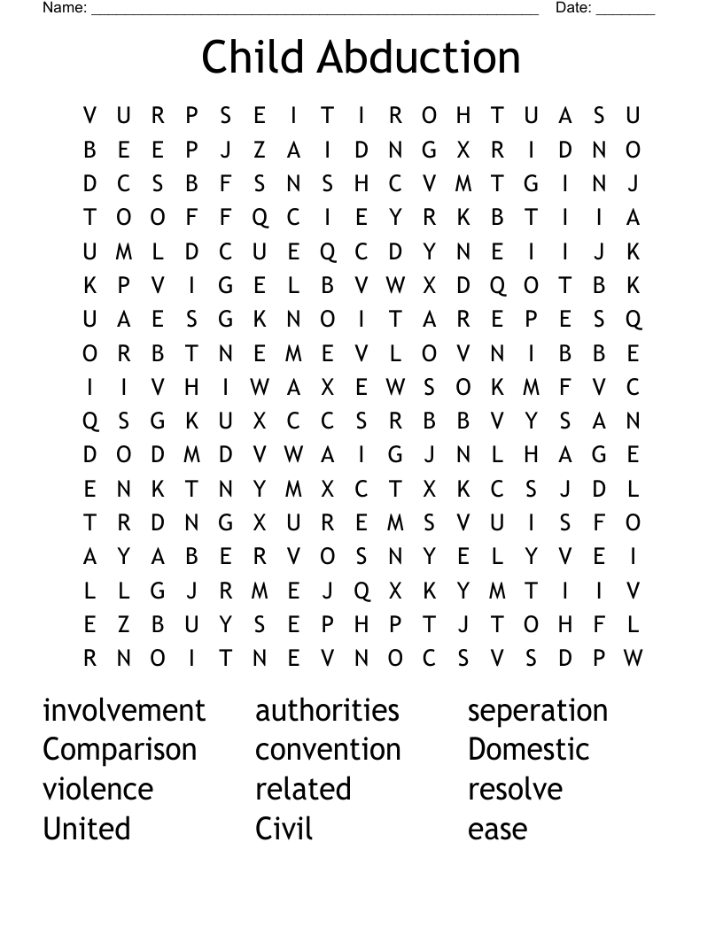 Child Abduction Word Search