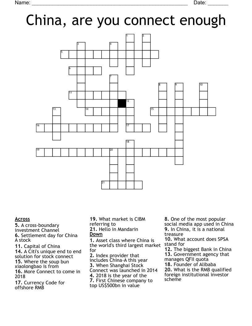 China, are you connect enough Crossword