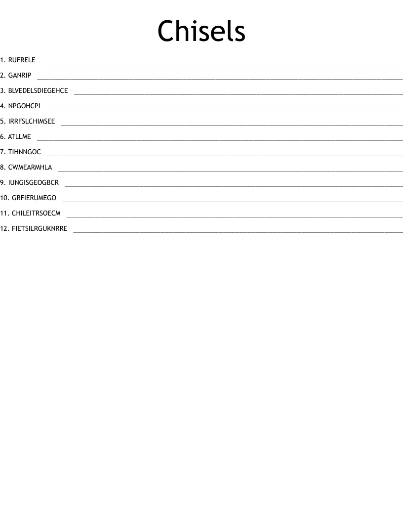 Chisels Word Scramble WordMint