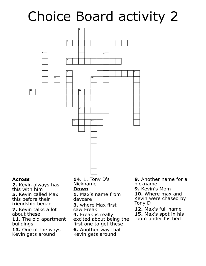 Choice Board activity 2 Crossword