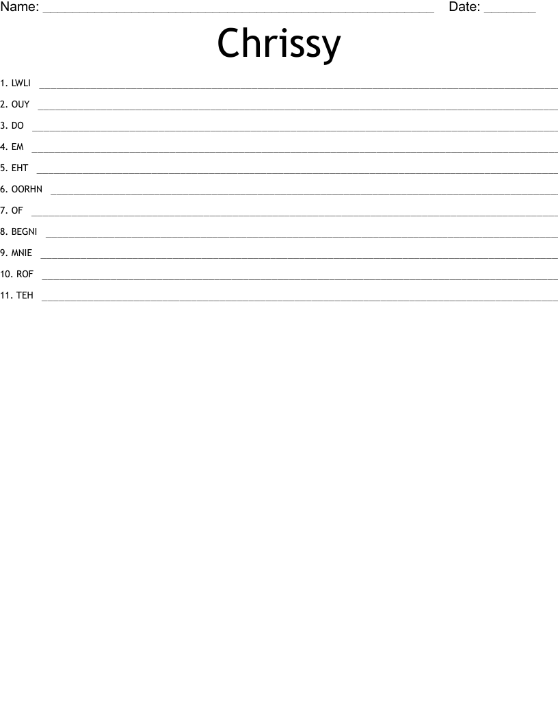 Chrissy Word Scramble