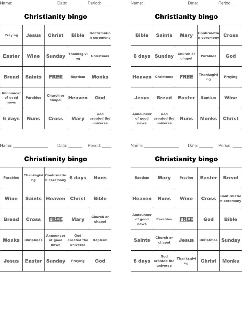 Christianity bingo