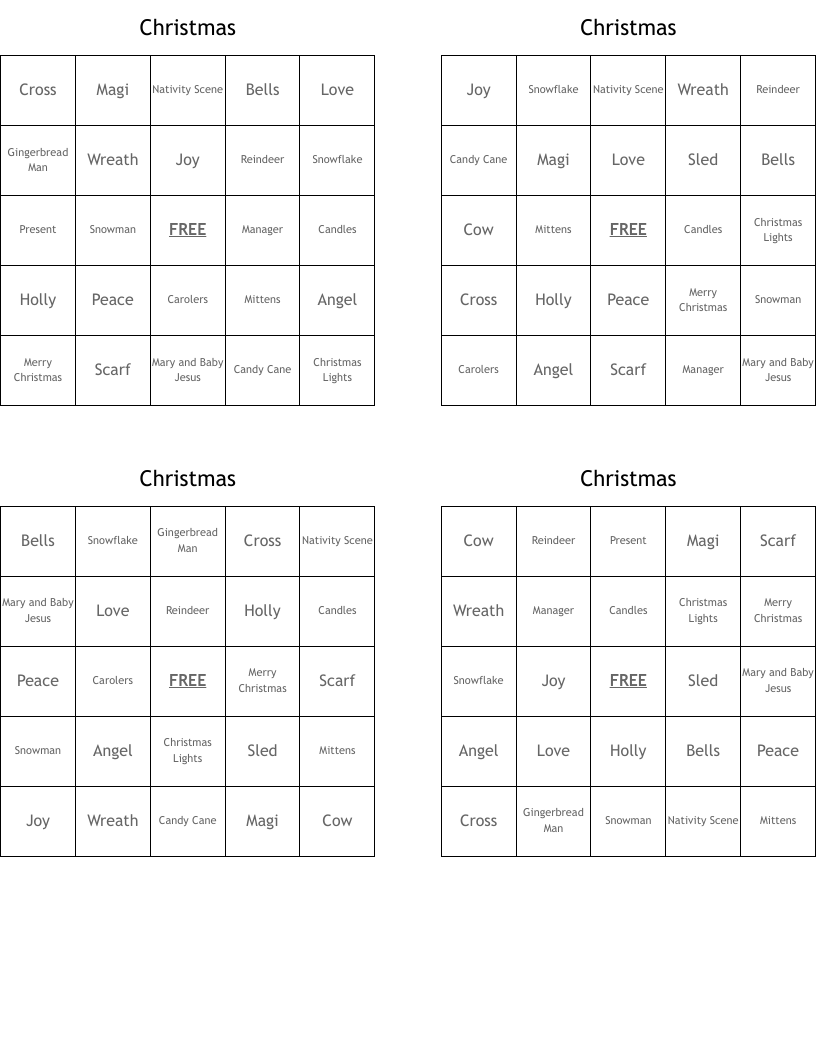Christmas Bingo Cards