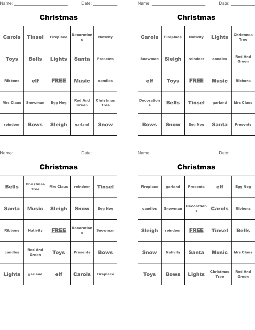 Christmas Bingo Cards