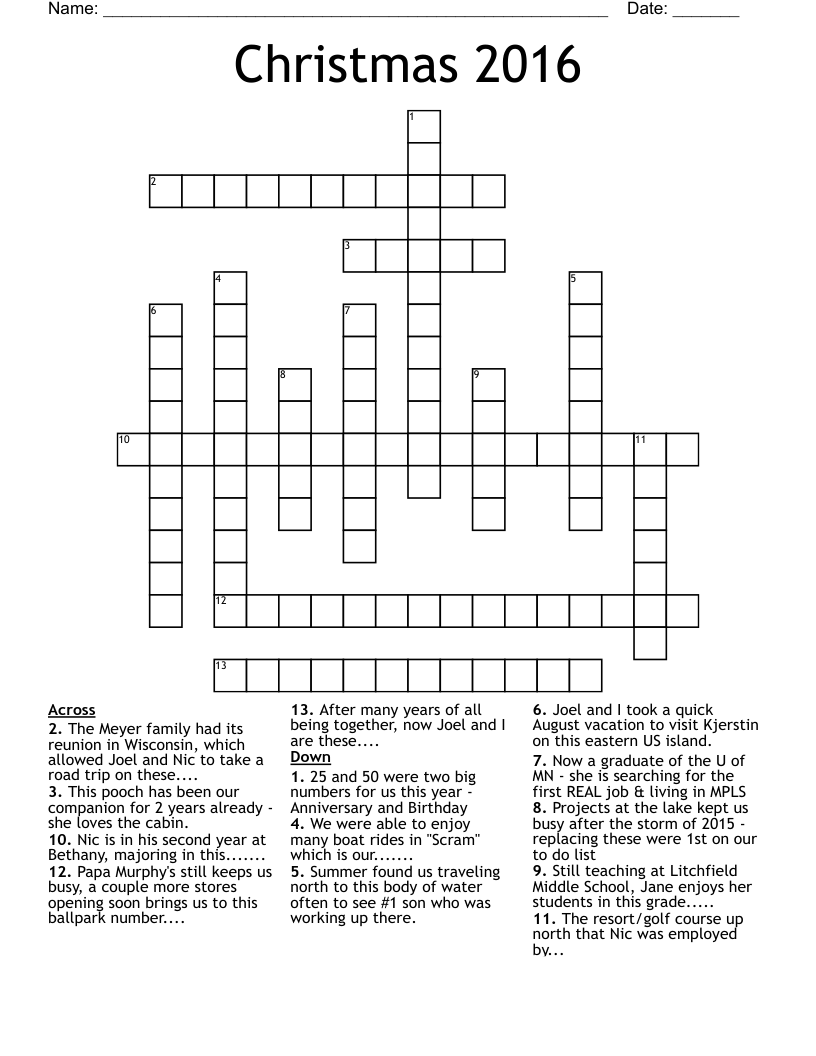 Christmas 2016 Crossword