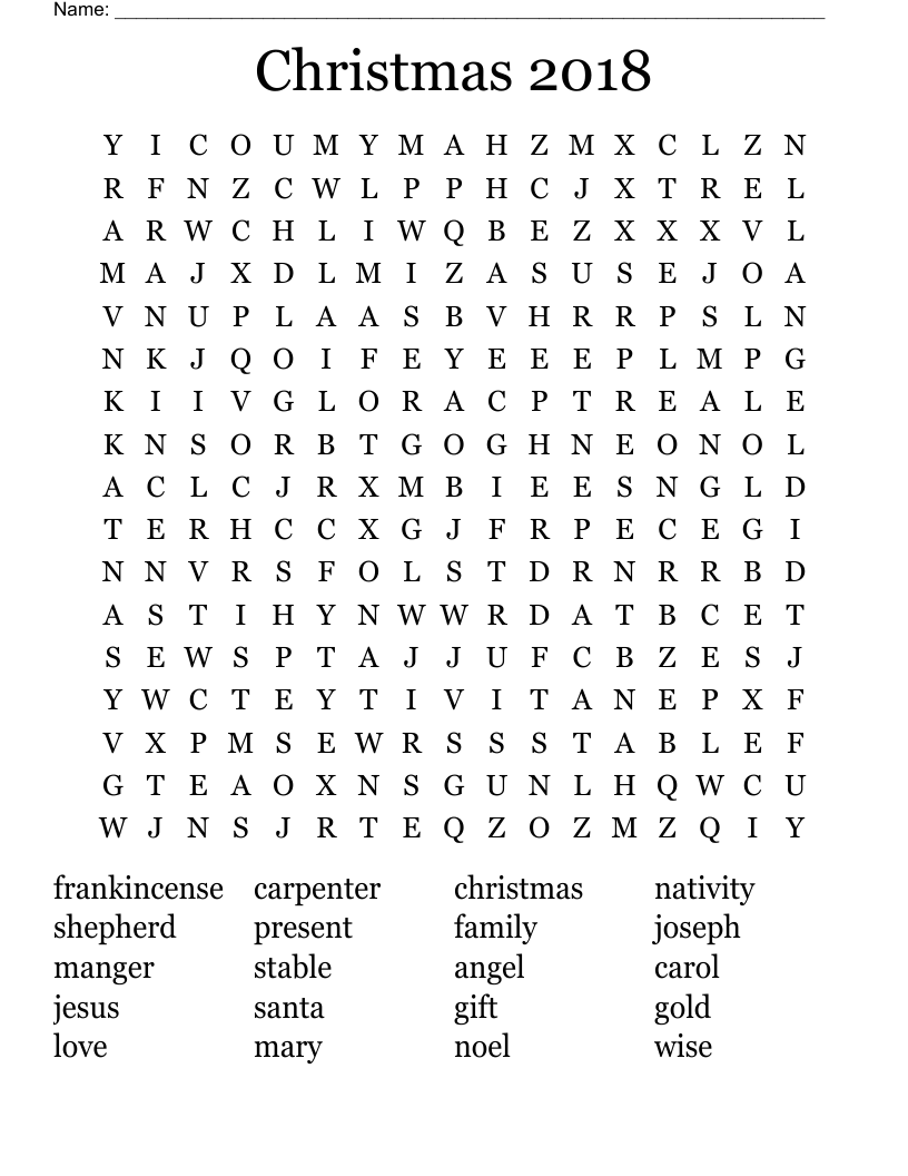 Christmas 2018 Word Search